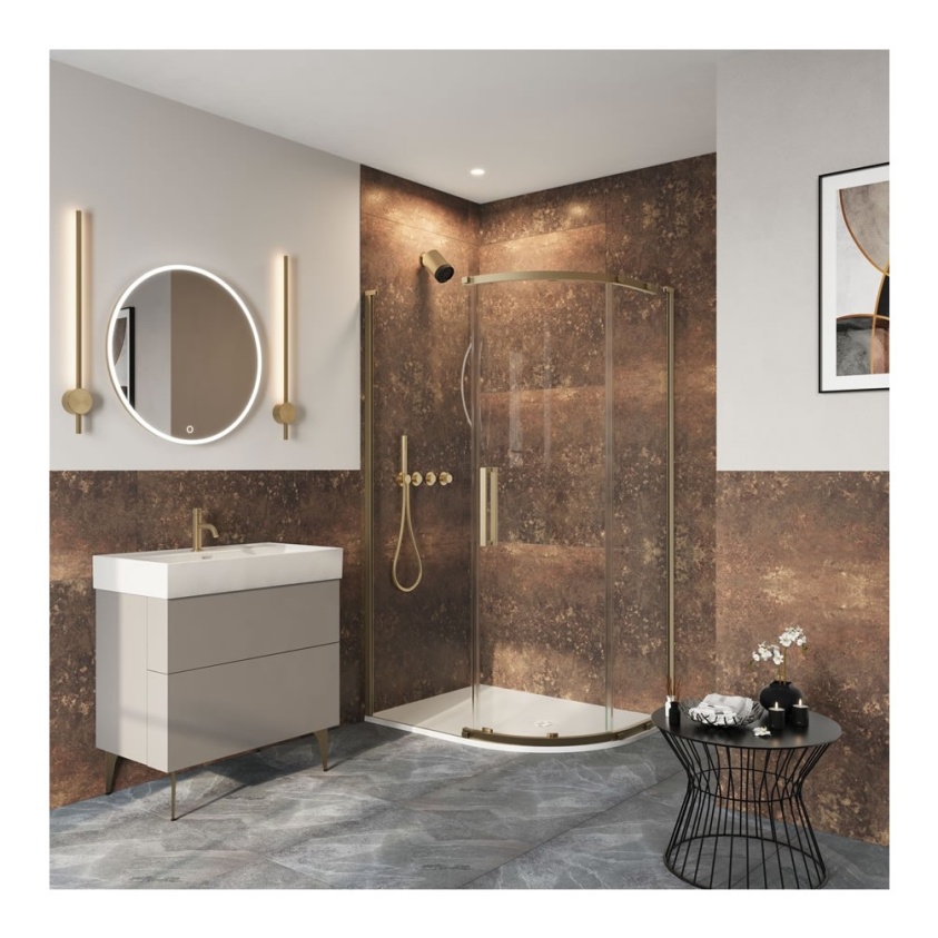 Lifestyle image of Crosswater Asura 8 Brushed Brass 1200 x 900mm Offset Shower Quadrant